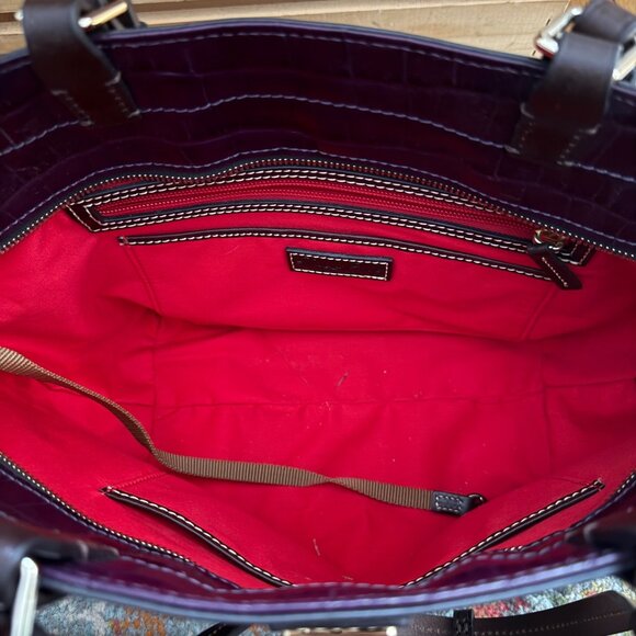 Dooney & Bourke Purple Oakdale Janie Tote Croc Embossed Leather Tote Bag Purse - Picture 10 of 15